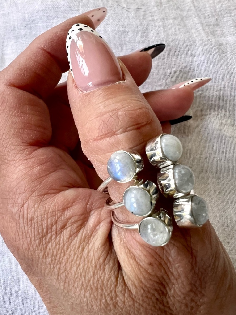 925 Rainbow Flash Moonstone Multi Stone Ring 9.5-10